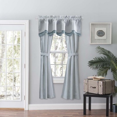 Blue Striped Cotton Polyester Room-Darkening Curtains