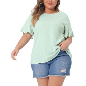 Agnes Orinda Women's Plus Size Short Flounce Sleeve Casual Summer Round Neck Blouses - 1 of 4