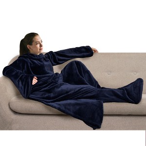 PAVILIA Wearable Blanket with Sleeves and Foot Pockets, Fleece Warm Snuggle Pocket Sleeved Throw for Women Men Adults - 1 of 4