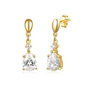 Double Cubic Zirconia Pear Dangle Drop Earrings Gold-plated Sterling Silver