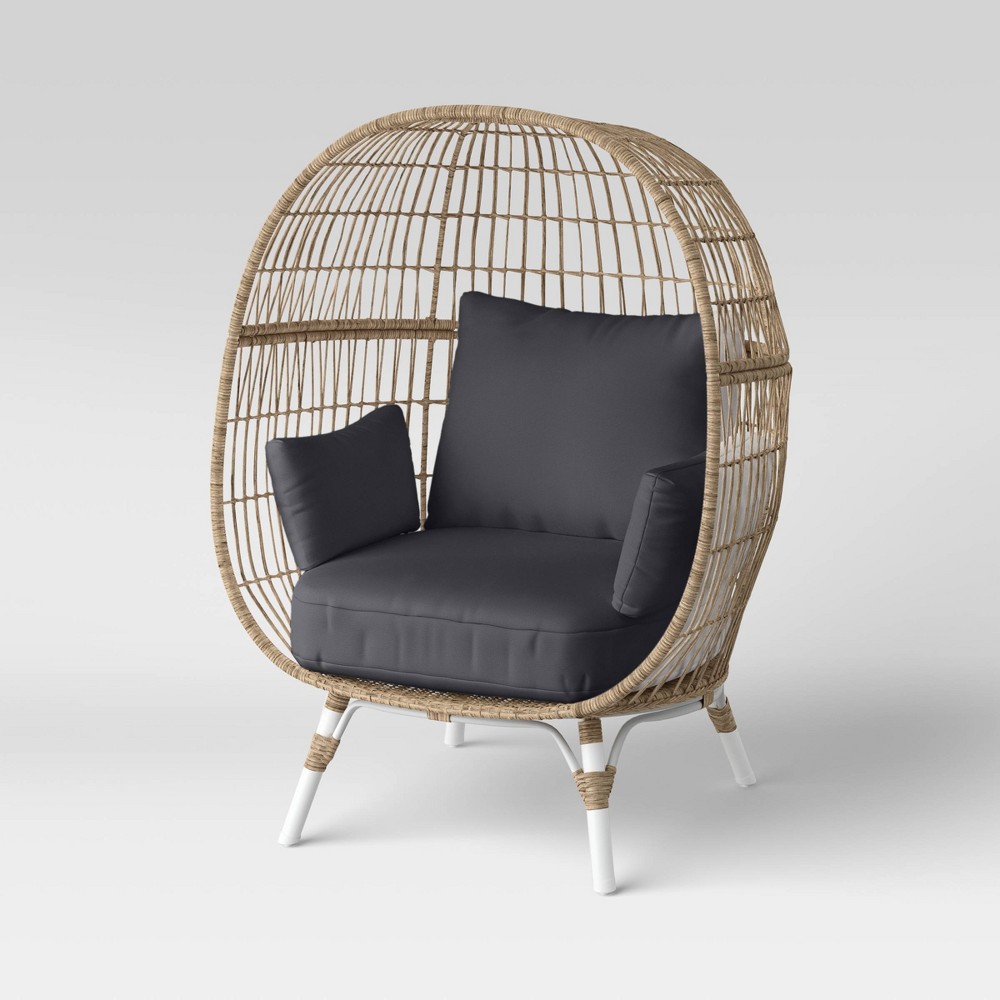 Southport Egg Chair with Natural White Metal Legs Charcoal