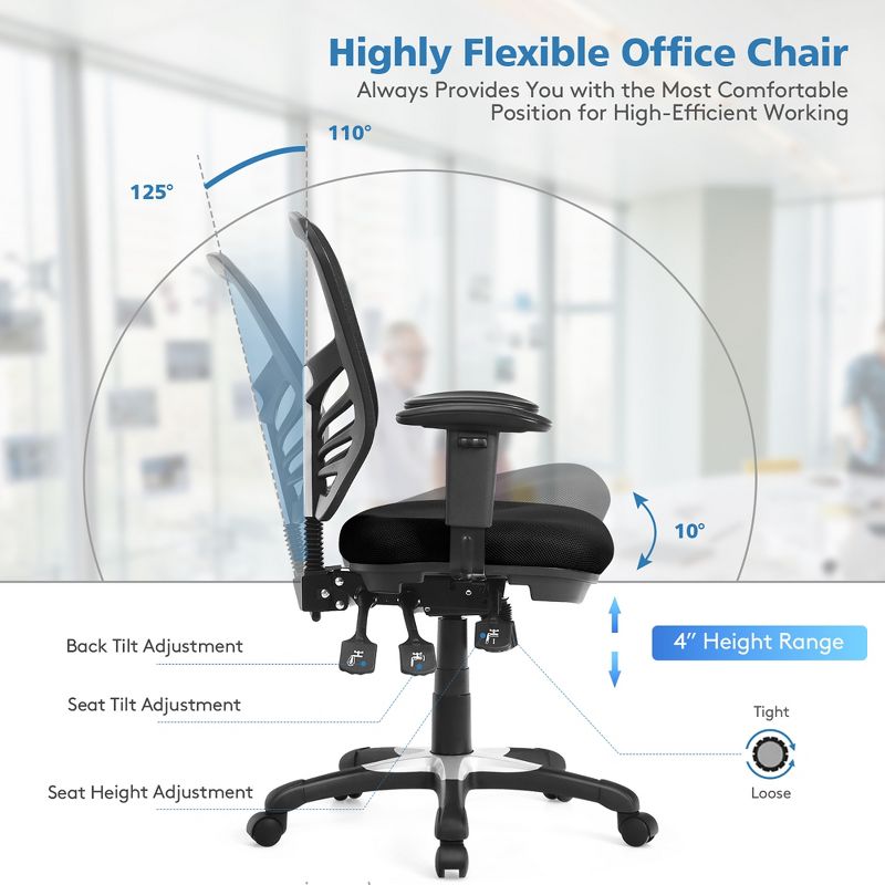 Costway Mesh Office Chair 3-Paddle Computer Desk Chair w/ Adjustable Seat, 5 of 11