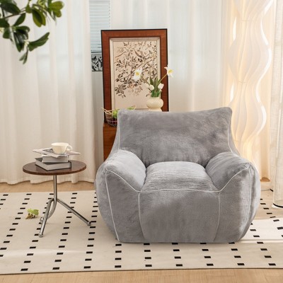 Chic Crate-Faux Fur Bean Bag Recliner – High-Back Bean Bag Sofa with Lumbar Support, Adults & Teens Floor Lounge Chair for Multi-Room, gray