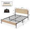 Full/Queen Size Boho Bed Frame with Rattan Headboard & Wood Footboard, Under Bed Storage, No Box Spring Needed, Noise-Free Design - 3 of 4