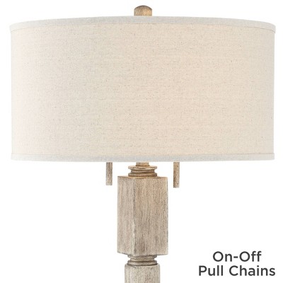 Classical Elegance Pickled Wood Floor Lamp with Oatmeal Linen Shade