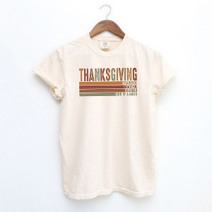 Simply Sage Market Women's Thanksgiving Stripe Distressed Short Sleeve Garment Dyed Tee - 1 of 2