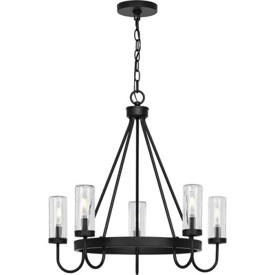 Matte Black Outdoor Cage Chandelier with Clear Glass Shades