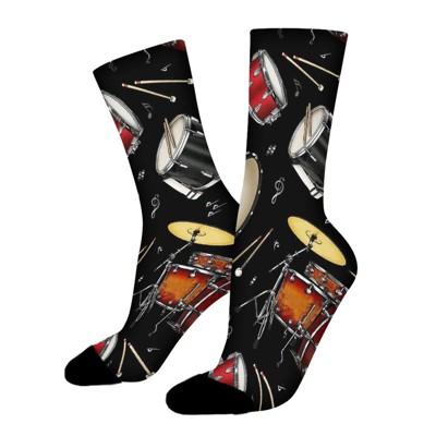 Rock Drum Women Printed Crew Socks Funny Funky Socks Soft Polyester Novelty Gifts for Artists Men