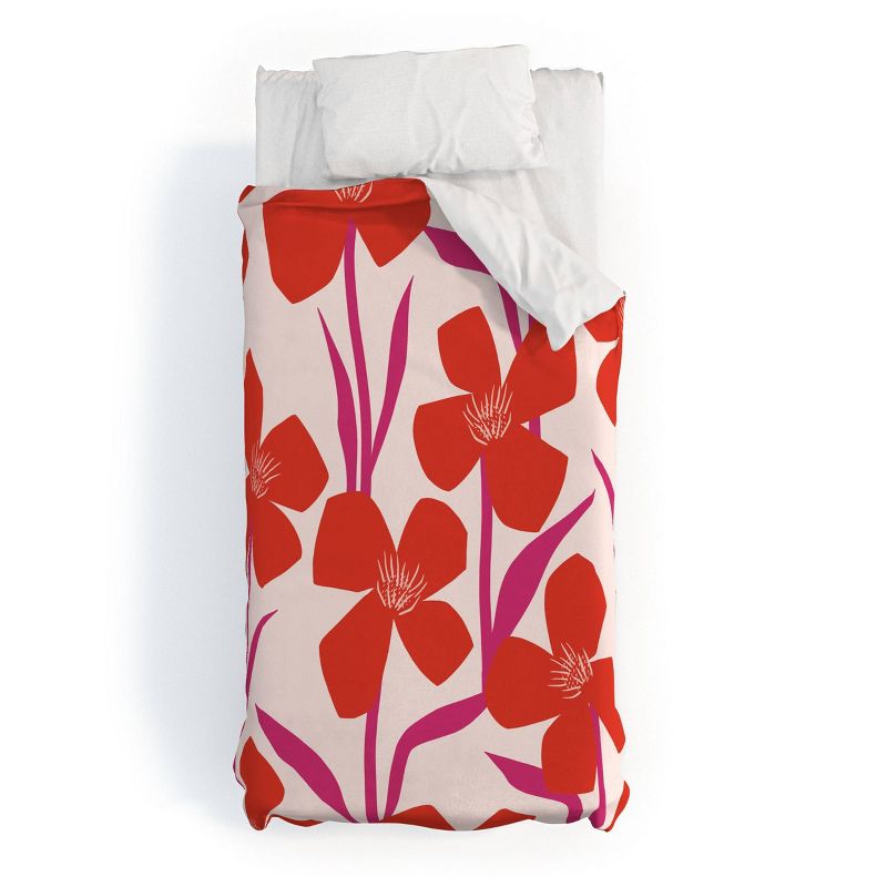 Deny Designs Maritza Lisa Red and Pink Floral Pattern Duvet Set, 1 of 4