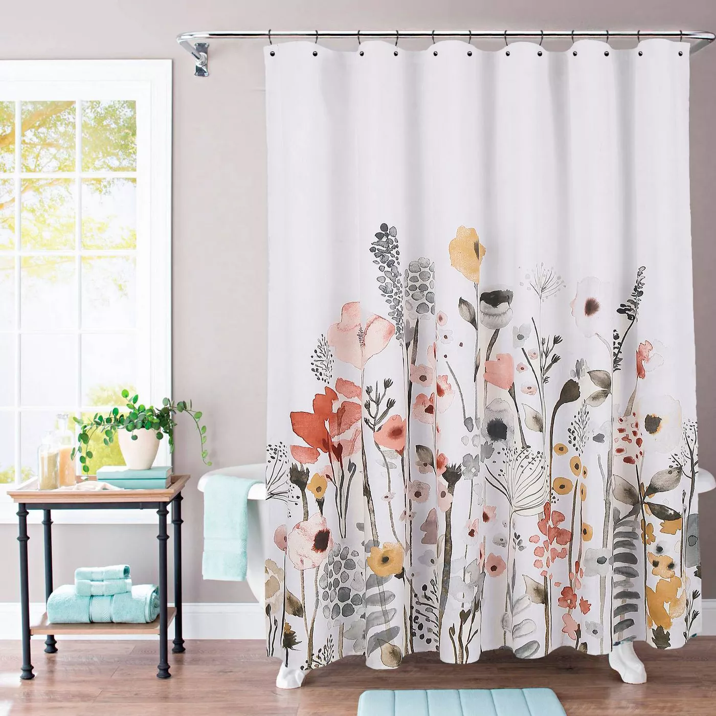 Floral Wave Shower Curtain White - Threshold™ - image 2 of 9