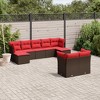 vidaXL 10 Piece Garden Sofa Set with Cushions Poly Rattan - Brown and Red Without Table - 2 of 4