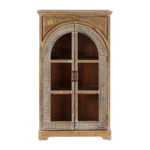 Cabinet With 3 Shelves And Glass Window Doors Brown Olivia May Target