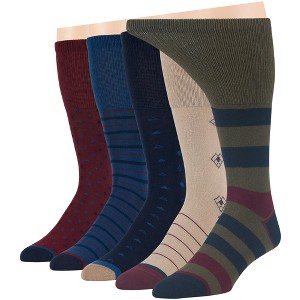 Men Diabetic Non-Binding Cotton Socks - Mid Calf - Patterned Solid 5 Pack Large/XL - Black, Brown, Dark Grey, Khaki | 7BIGSTARS KINGDOM - 1 of 4