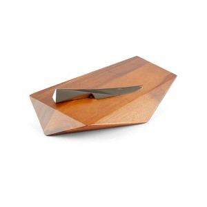 nambe 12"x18" Acacia Wood Cheese Cutting Board with Premium Alloy Knife Set, Elegant Contemporary Design with Curved Edges, Ideal for Serving, Cutting - 1 of 3