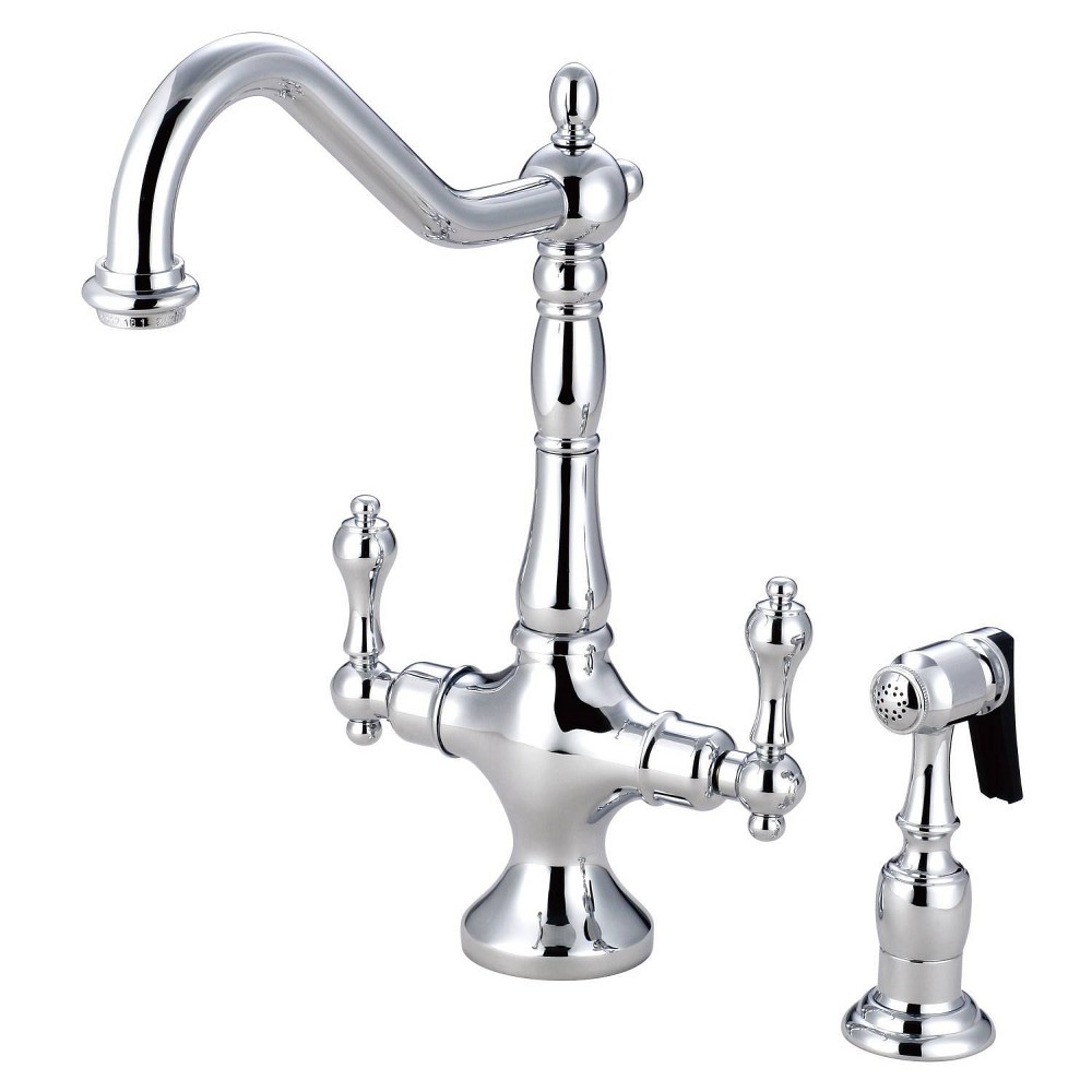 Photos - Tap Kingston Brass Heritage Chrome Kitchen Faucet with Solid Brass Side Sprayer - Kingston Br 