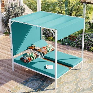 YOOCOZZ Outdoor Patio Metal Sunbed & Daybed with Adjustable Tabletop and backrest, Curtains and Canopy - 1 of 4