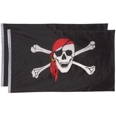 Juvale 2 Piece Pirate Flag Banner with Jolly Roger Crossbones Skull for Birthday Party Decor, 3 x 5 Feet