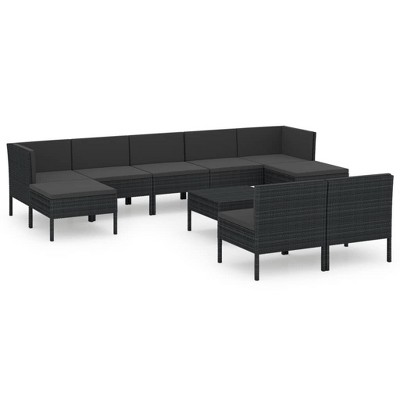 vidaXL Garden Lounge Set Black PE rattan, powder-coated steel, polyester