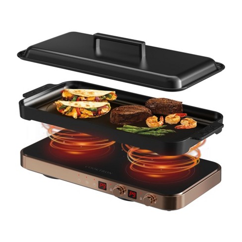 Cooktron Portable Double Burner Electric Induction Cooktop With Cast Iron  Griddle, 7 Temperature Levels, 9 Power Levels & Child Safety Lock : Target