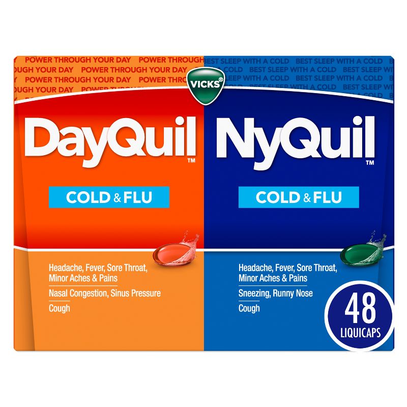 Vicks DayQuil &#38; NyQuil Cold &#38; Flu Medicine LiquiCaps - 48ct, 1 of 9