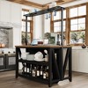 Wooden Kitchen Island, Bakers Rack with Storage, Large Kitchen Island Table with 3 Tier Microwave Stand Oven Shelf, 6 Hooks - 2 of 4