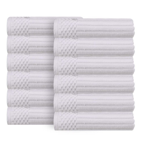 Plush Cotton Ribbed Checkered Border Medium Weight Washcloths Face Towels set Of 12 White Blue Nile Mills Target