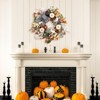 20 Inch Fall Wreath for Front Door, Autumn Maple Leaves Wreath with White Pumpkins Stripe Bow Farmhouse Decorations - 2 of 4