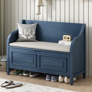 KTMBDW Storage Bench with Lift Top Storage, Entryway Bench with Comfy Seat and High Back, Rustic Solid Wood Bench for Bedroom, Hallway - 1 of 4