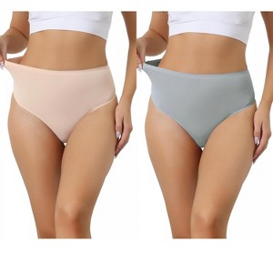 Allegra K Women's High Waist Tummy Control Stretch T-back Breathable Comfortable Thongs 2 Packs - 1 of 4