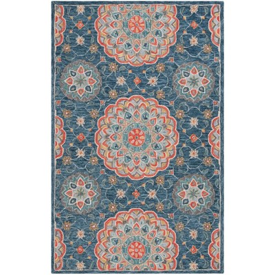 Blossom BLM690 Handmade Tufted Area Rug - Blue/Red - 8' X 10' - Safavieh