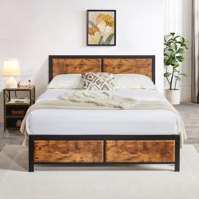 Twin/Full/Queen Size Bed Frame with Wood Headboard and Footboard, 14 Inch Platform Mattress Foundation, No Box Spring Needed Bed