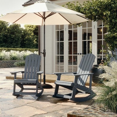 Savannah Light Gray Poly Resin Rocking Adirondack Chair