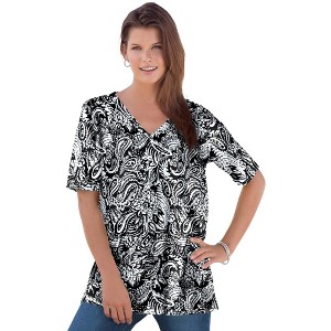 Roaman's Women's Plus Size Ultimate V Neck Tee - 1 of 4
