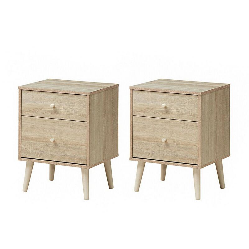 Costway Nightstand 2-Drawer Beside End Side Table w/Rubber Legs, 1 of 13