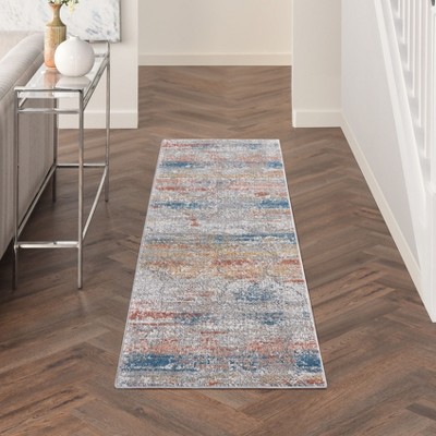 Rustic Textures 26" Multicolor Abstract Runner Rug