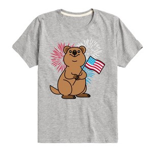 Boys' - Instant Message - Quokka with American Flag & Fireworks Short Sleeve Graphic T-Shirt - 1 of 4