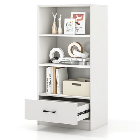 Costway 4-Tier Bookcase 48'' Display Bookshelf Storage Organizer with  Shelves & Drawer White