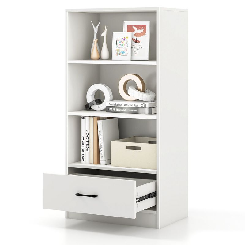 Costway 4-Tier Bookcase 48'' Display Bookshelf Storage Organizer with Shelves & Drawer Grey/White/Natural, 1 of 11