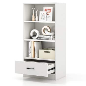 Costway 4-Tier Bookcase 48'' Display Bookshelf Storage Organizer with Shelves & Drawer Grey/White/Natural