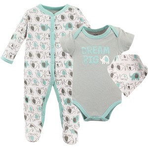 Luvable Friends Baby Unisex Sleep and Play, Bodysuit and Bib, Elephants - 1 of 1