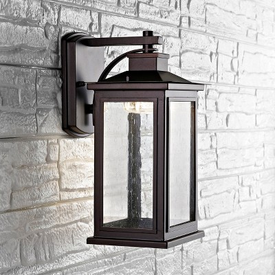 Elegant Bronze Rectangular Outdoor Wall Lantern with Seeded Glass