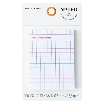Noted by Post-it 3"x4" Mini List Grid Sticky Notes 100ct