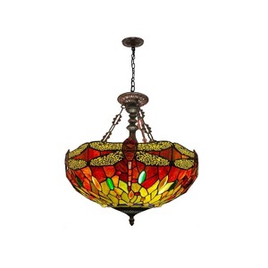 Chloe Lighting Empress Dragonfly Tiffany-Style Dark Bronze 3 Light Inverted Pendant 18 Inch Wide - 1 of 4