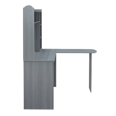 Modern Gray L-Shaped Desk with Hutch and Storage
