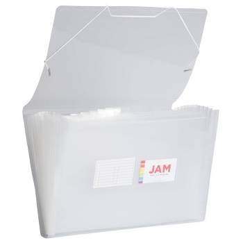 JAM Paper 10" x 15" 13 Pocket Plastic Expanding File Folder - Legal Size - Clear