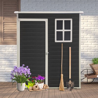 NicBex 5*3ft Durable Resin Outdoor Storage Shed with Gable Roof and Lockable Garden Shed Door with Window for Backyard, Lawn, Patio, Black