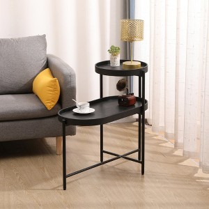 Contemporary Design 2-Tier Black Sofa Side Table - Sturdy Metal Frame & Wood End Table with Storage Space for Living Room - 1 of 4