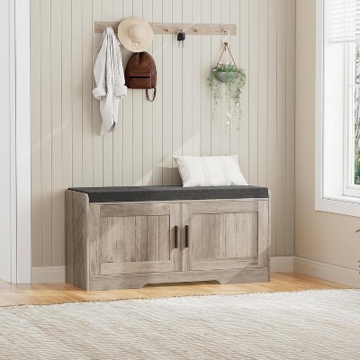Comfort & Storage Combined: 2-Tier Entryway Bench with Plush Cushion - Features Open Shelf for Easy Shoe Organization
