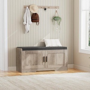 Comfort & Storage Combined: 2-Tier Entryway Bench with Plush Cushion - Features Open Shelf for Easy Shoe Organization - 1 of 4