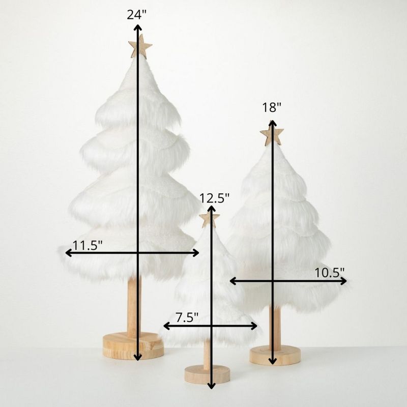 Faux Fur Tabletop Tree White 24"H Wood Set of 3, 4 of 5
